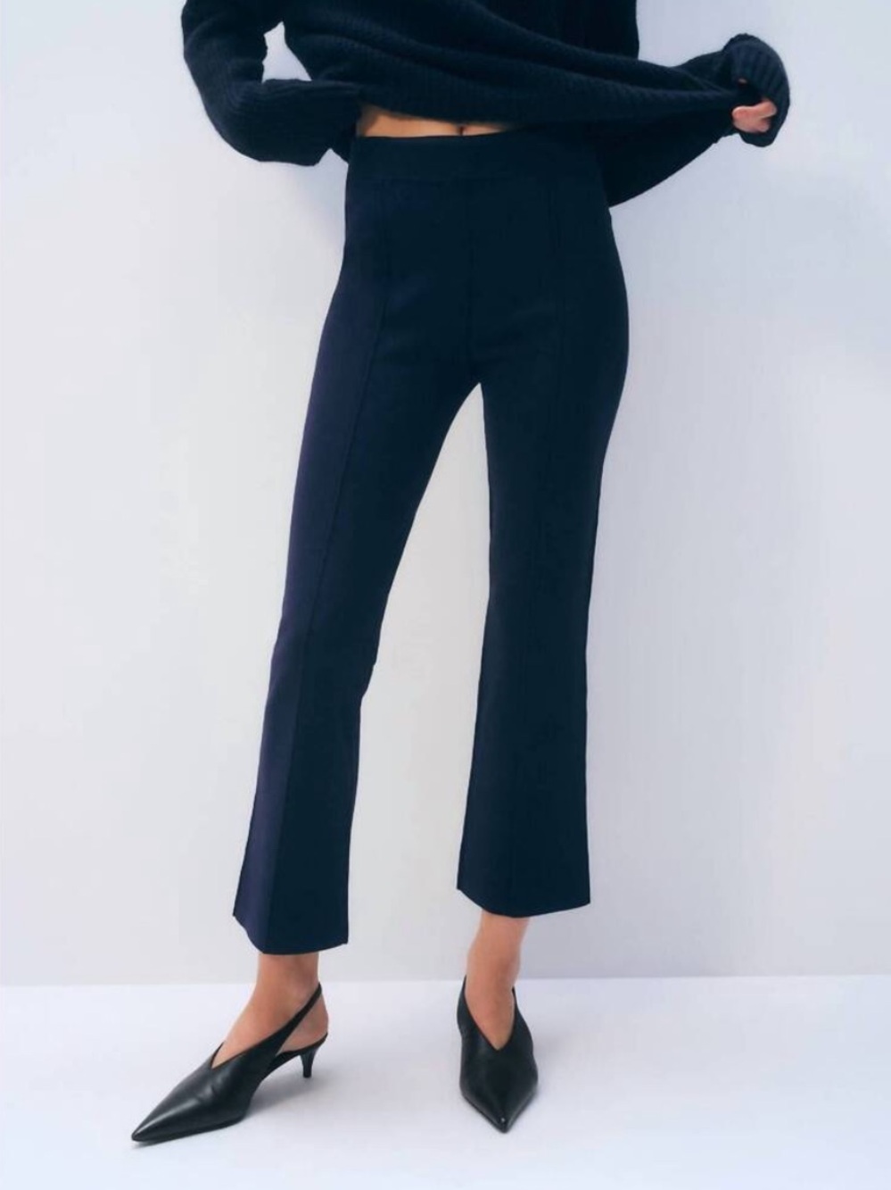 White + Warren Superfine Organic Cotton Kick Flare Pants Small Women’s Navy Blue
